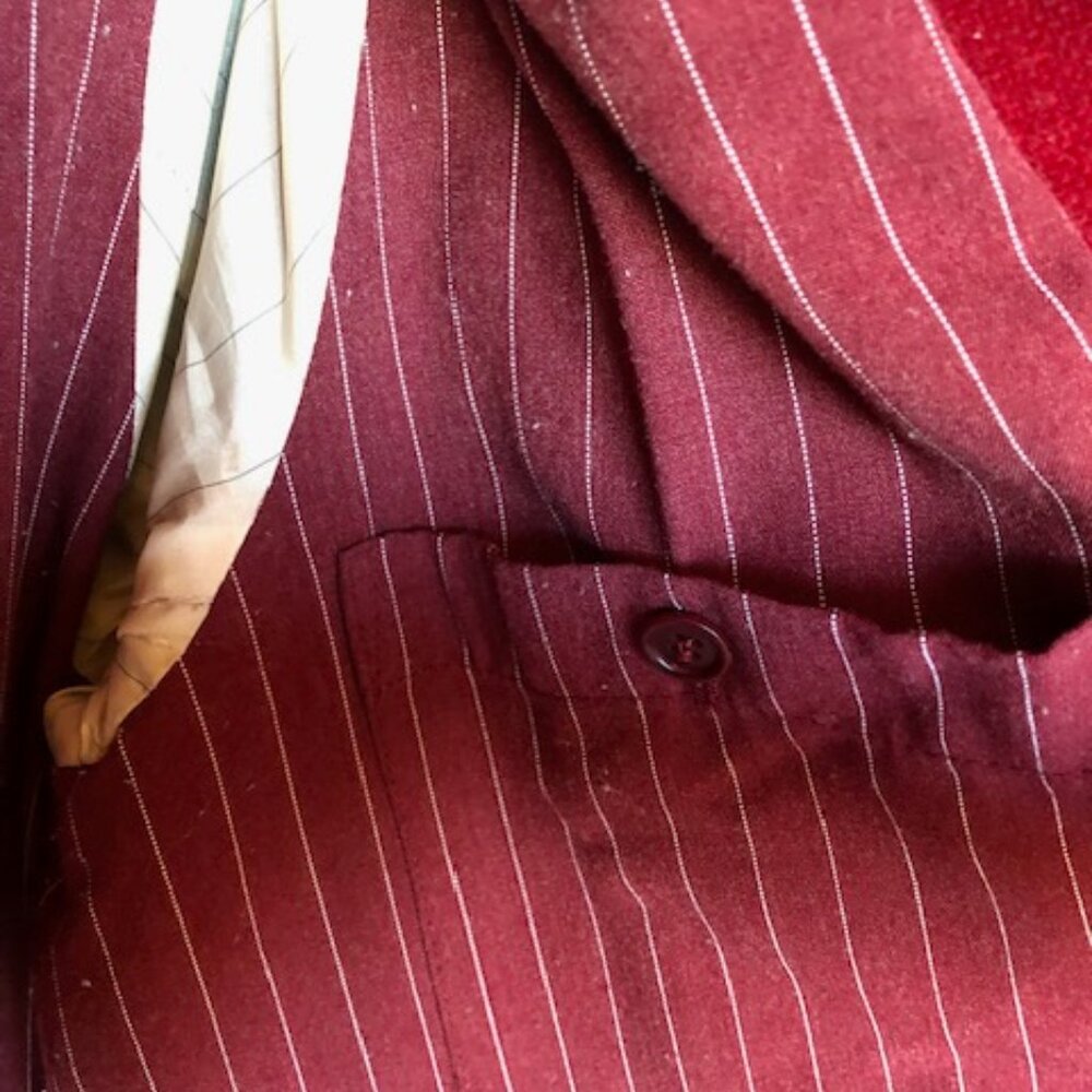 Archival ROMEO GIGLI Red Wool Double-Breasted Long Coat - Pinstripe Lining M/L - Picture 8 of 14